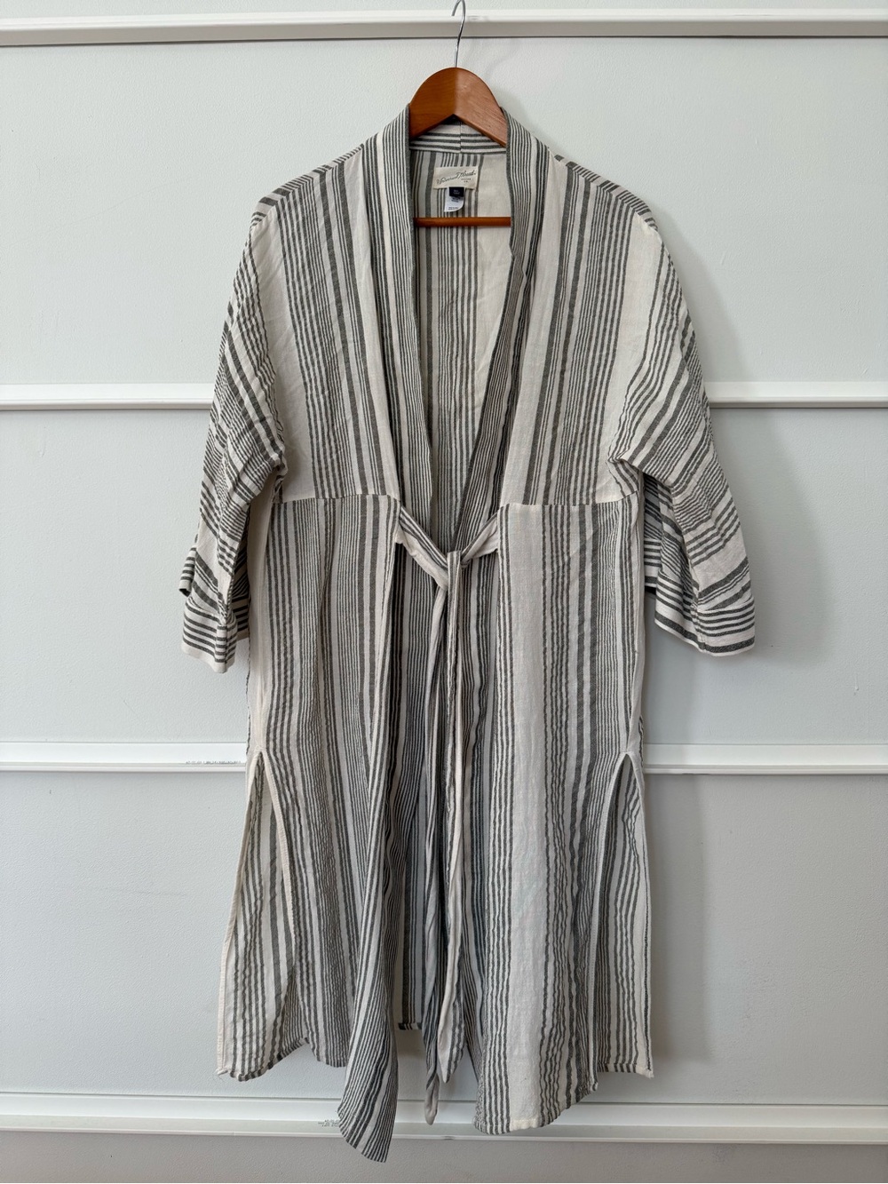 Universal Thread Cream and Gray Striped Trench Duster